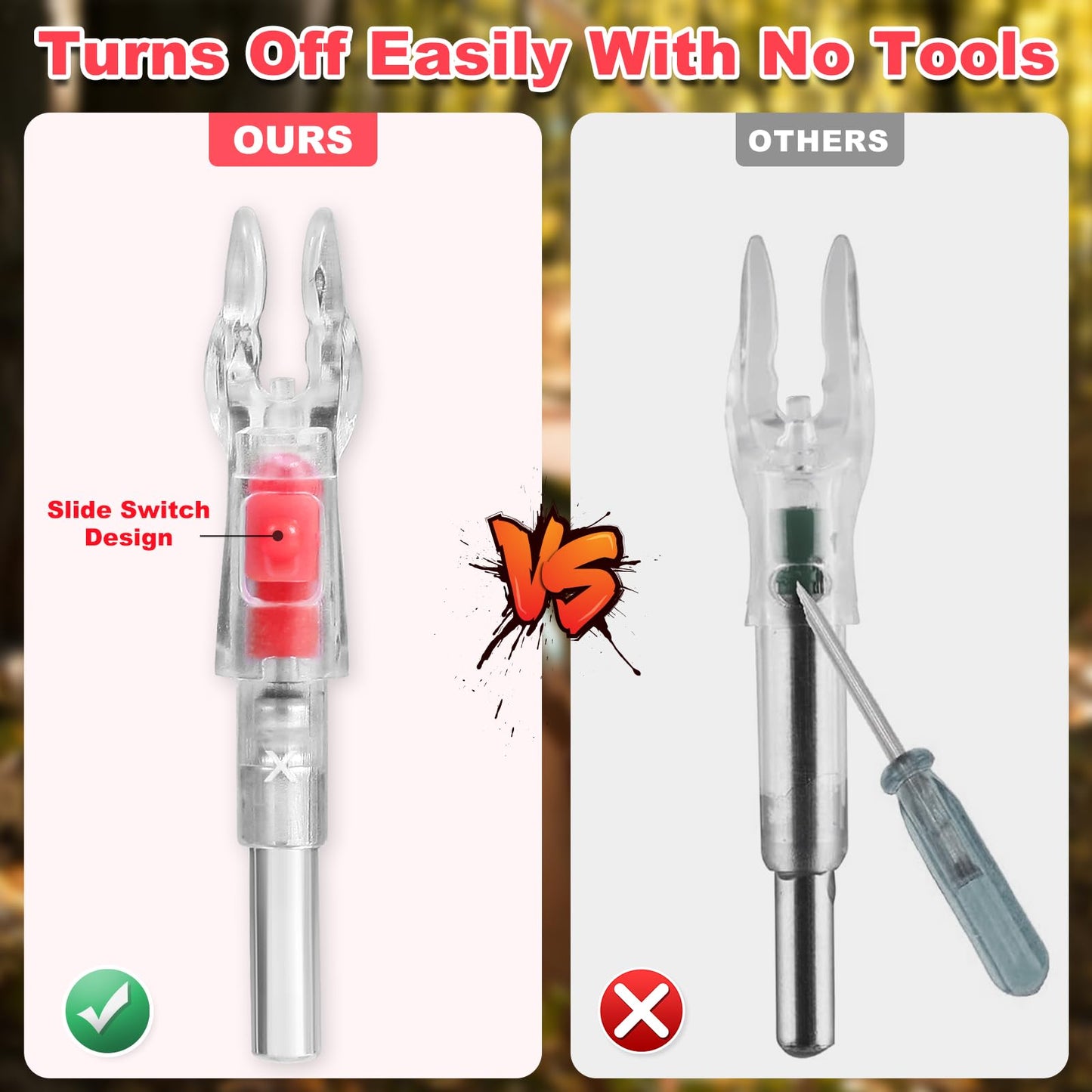 6PCS X Lighted Nocks for Arrows with .204 .233 .244 .246 Inside Diameter with H, S, GT Bushings LED Arrow Nocks, High-Visibility Lighted Knocks, Light Up Nocks with ON/Off Switch for Target Shooting