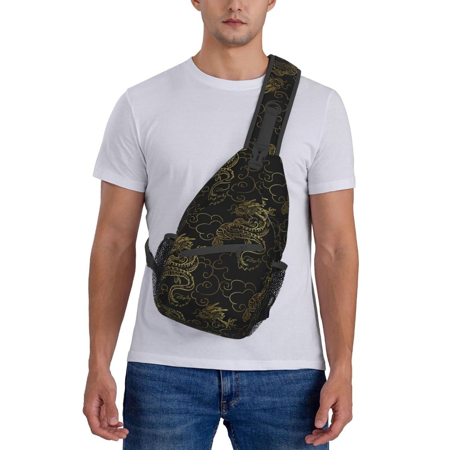 Chinese Japanese Dragon Sling Bag Sling Backpack Crossbody Chest Bag Daypack for Women Men Hiking Travel