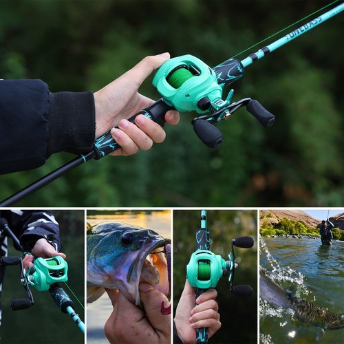 One Bass Fishing Rod and Reel Combo, IM6 Graphite 2Pc Blank Baitcasting Combo with SuperPolymer Handle- 6'0" with Right Handed Reel