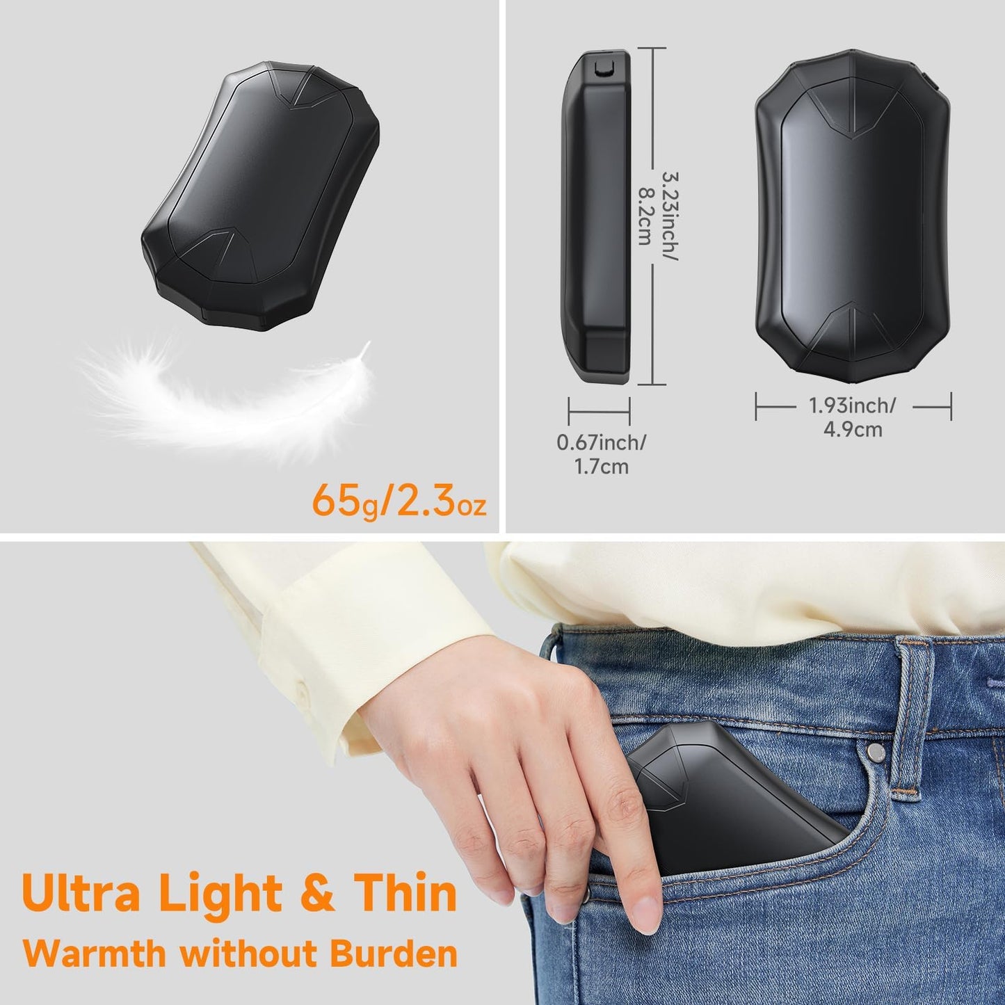 Hand Warmers Rechargeable, 6000mAh 2 Pack Electric Hand Warmer with 3 Levels 360° Heat, 15hrs Heat Portable Hot Hands Heater Gifts for Outdoors, Camping, Hiking, Skiing, Raynauds, Snow Golf, Women Men