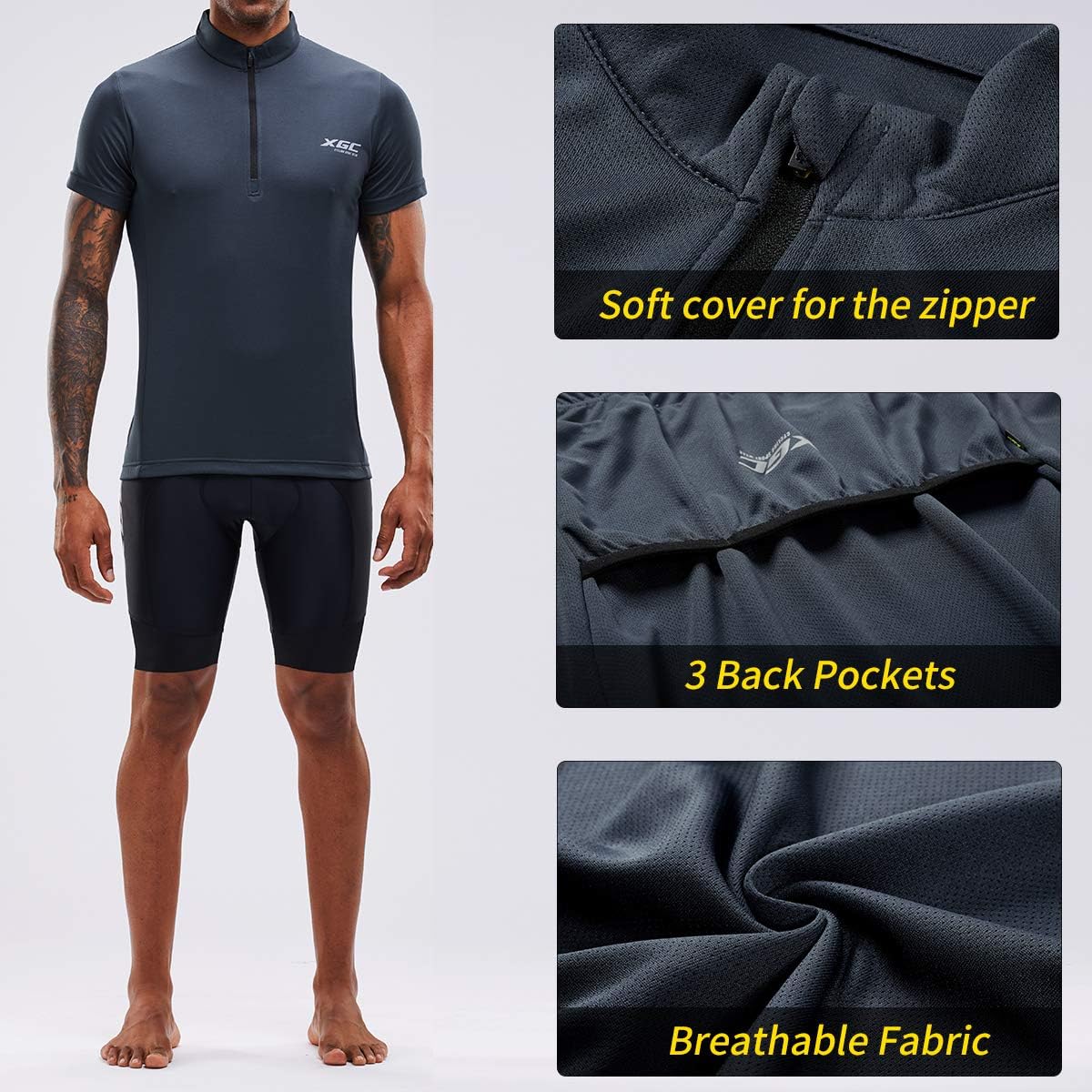 XGC Men's Short/Long Sleeve Cycling Jersey Bike Jerseys Cycle Biking Shirt with Quick Dry Breathable Fabric