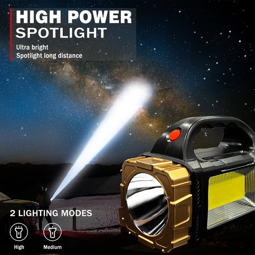 Civikyle 1-Pack Solar Flashlight High Lumens Rechargeable Outdoor Waterproof Spotlight LED Work Light Searchlight Lantern for Camping Emergencies