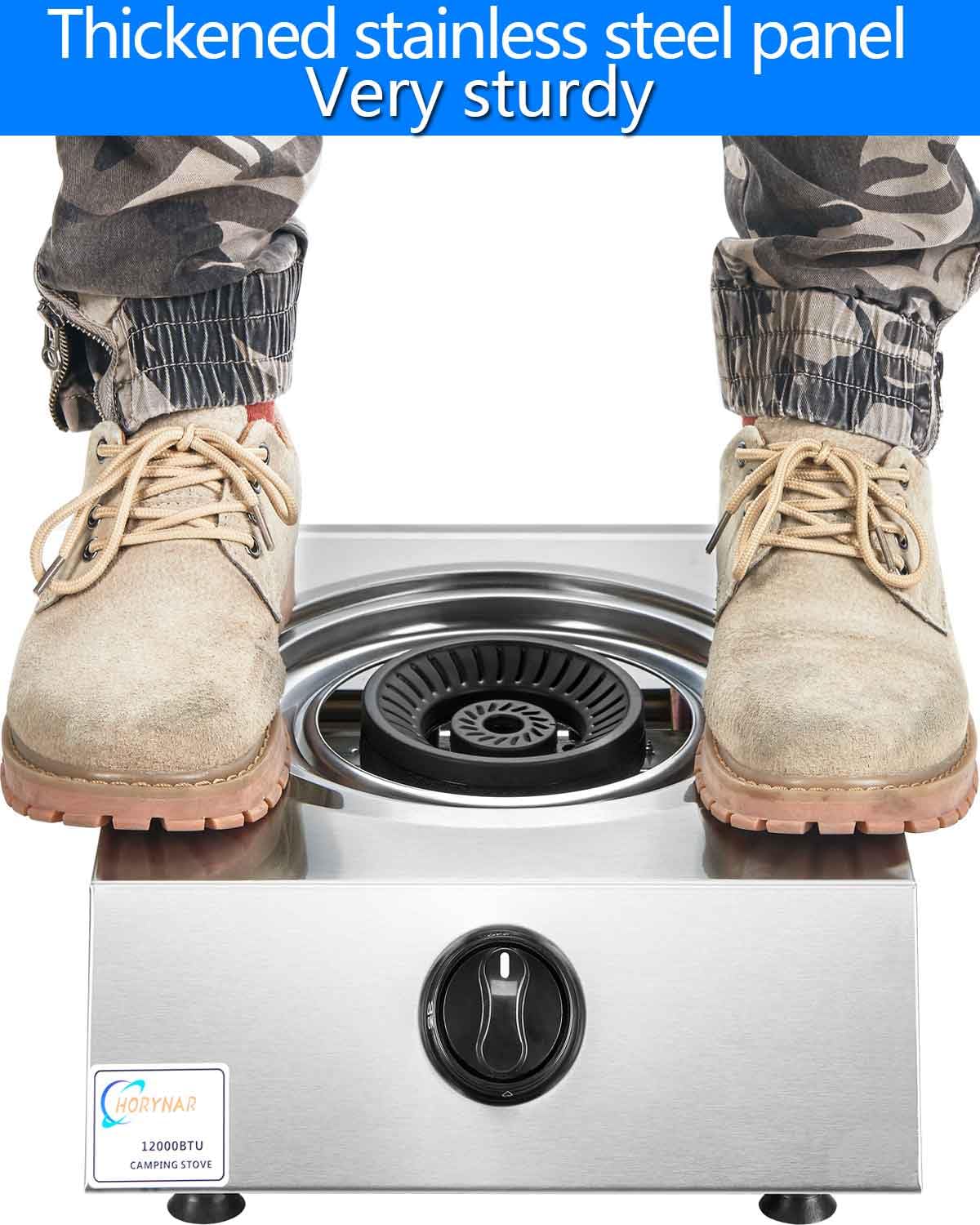 Horynar Propane Stove Single Burner Propane Stove 1 Burner 12,000 BTU Dual Fuel Auto Ignition with CSA Converter / QCC1 LPG Hose for Emergency Outdoor Cooking