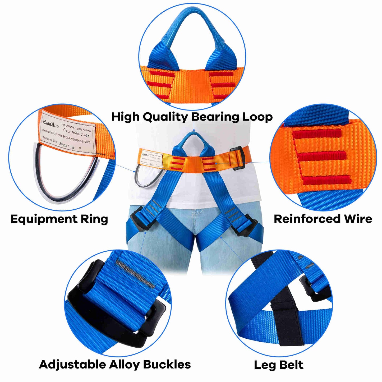 HandAcc Safety Belt for Tree Climbing, Rock Climbing, Zipline - Half Body Guide Belt for Women, Men & Novices