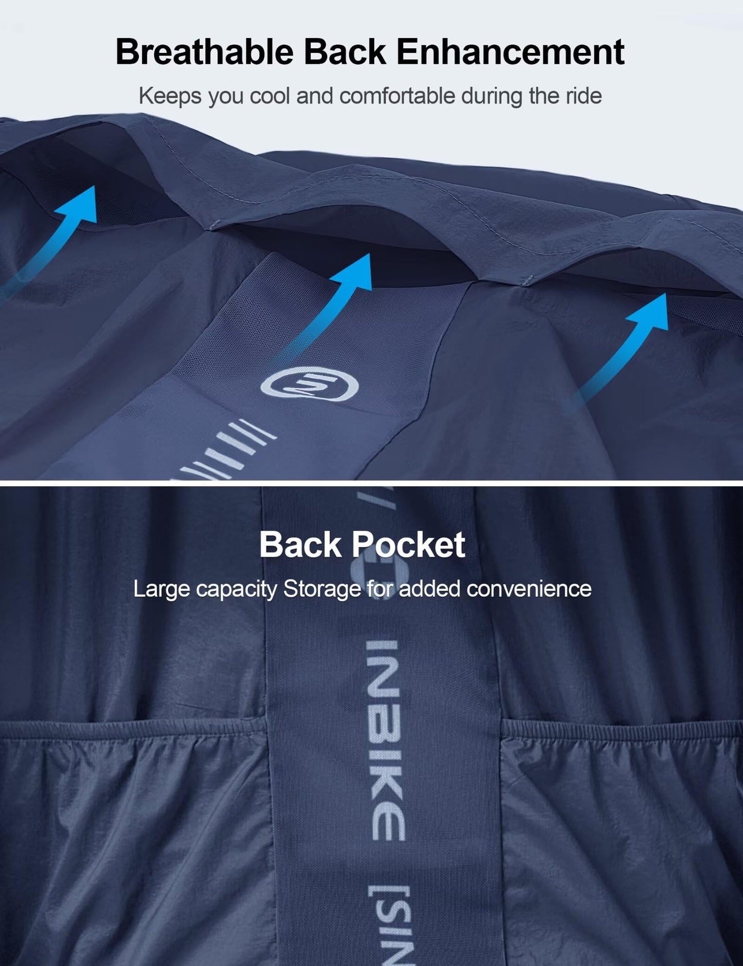 INBIKE Cycling Jacket for Men Women, Windproof Lightweight Packable Running Windbreaker, Breathable Quick Dry Reflective Biking Coat with 2 Pockets Blue Small