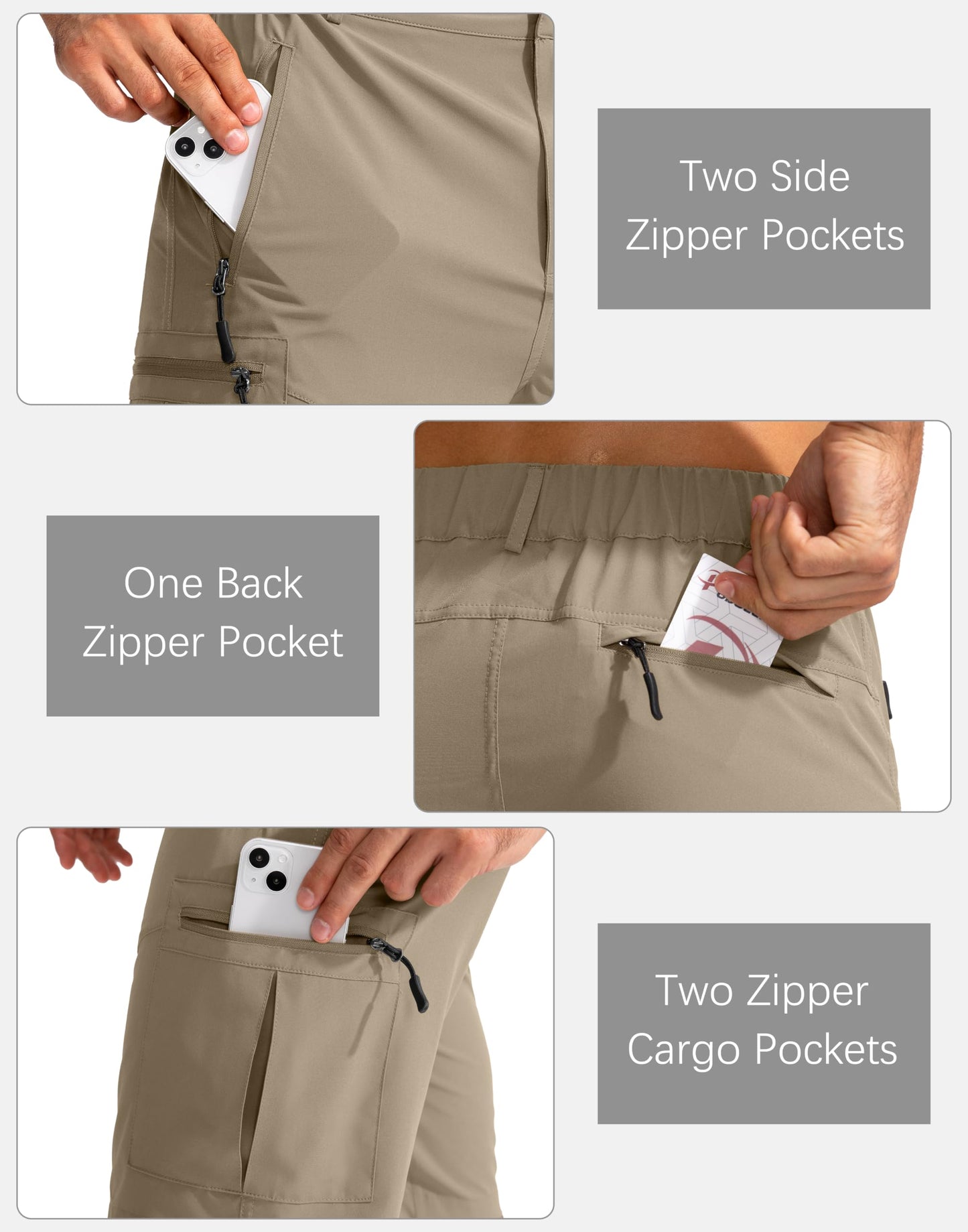 Pudolla Men's Hiking Cargo Shorts 9" Lightweight Outdoor Work Shorts for Men Travel Golf Camping Casual with 5 Zipper Pockets(Dusty Khaki X-Large)
