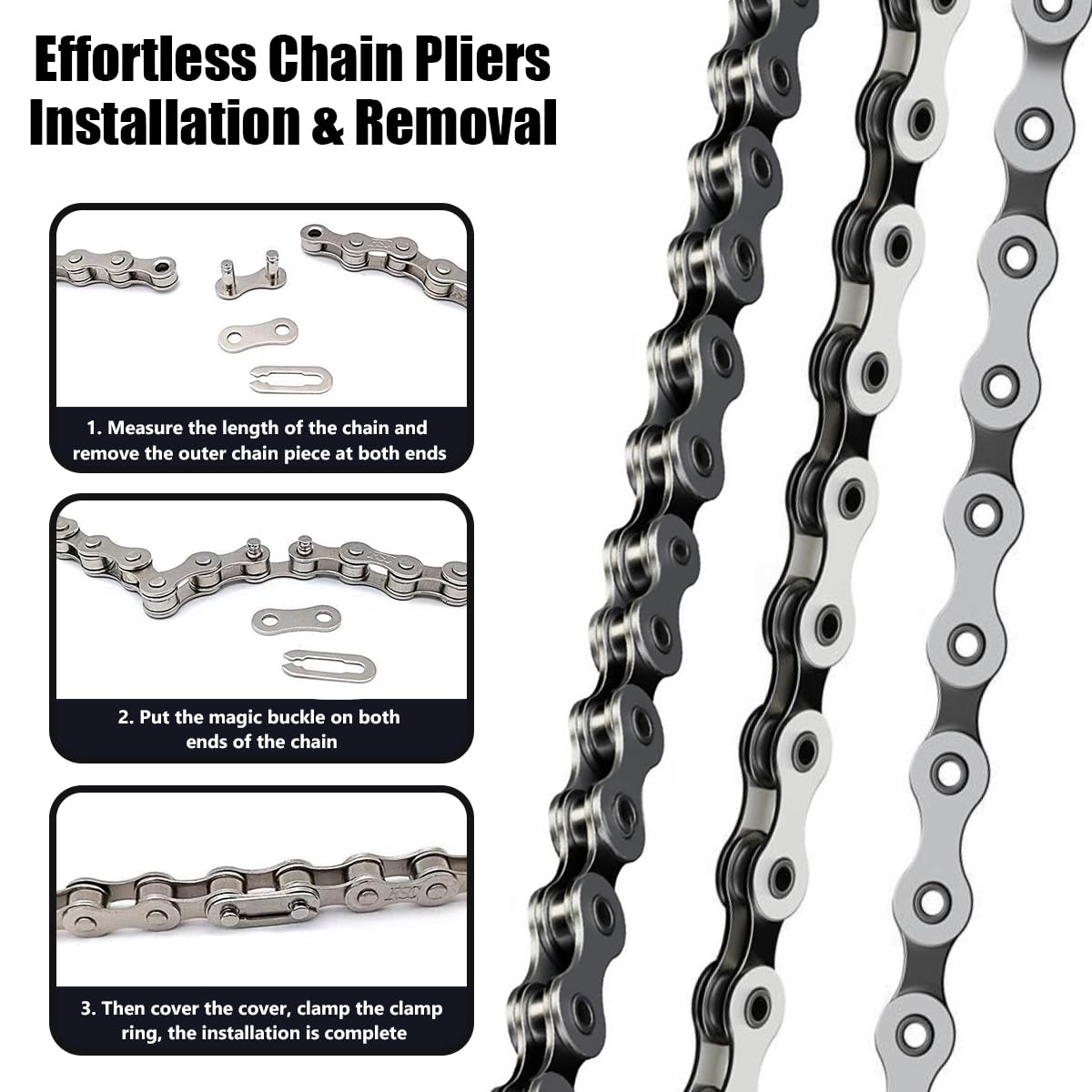 Eyech Bicycle Chain Tool Kit, 10 Pairs Quick Link Reusable Bicycle Buckle for Single Speed Silver Steel, Carbon Steel Bike Link Plier with Hook, Bike Magic Buckle Missing Link Connector