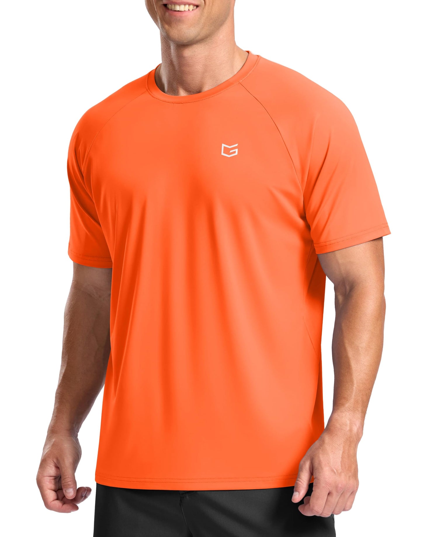 G Gradual Men's Athletic Workout T-Shirts Moisture Wicking Cooling Running Shirts Short Sleeve Performance Tee for Gym Tennis(Orange,L)