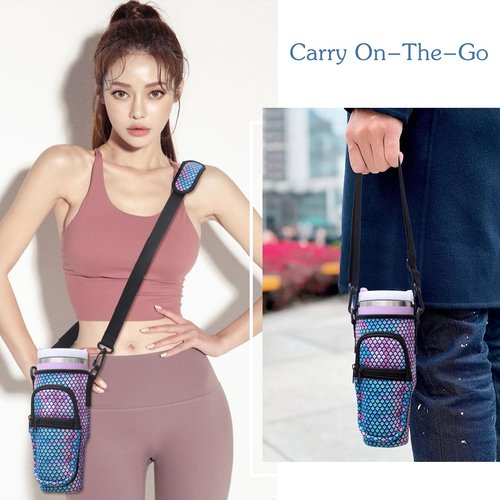 Water Bottle Carrier Bag with Phone Pocket for Stanl-ey 40oz Tumbler with Handle, Colorful Water Bottle Crossbody Bag with Adjustable Strap for Stanl-ey Cup Accessories