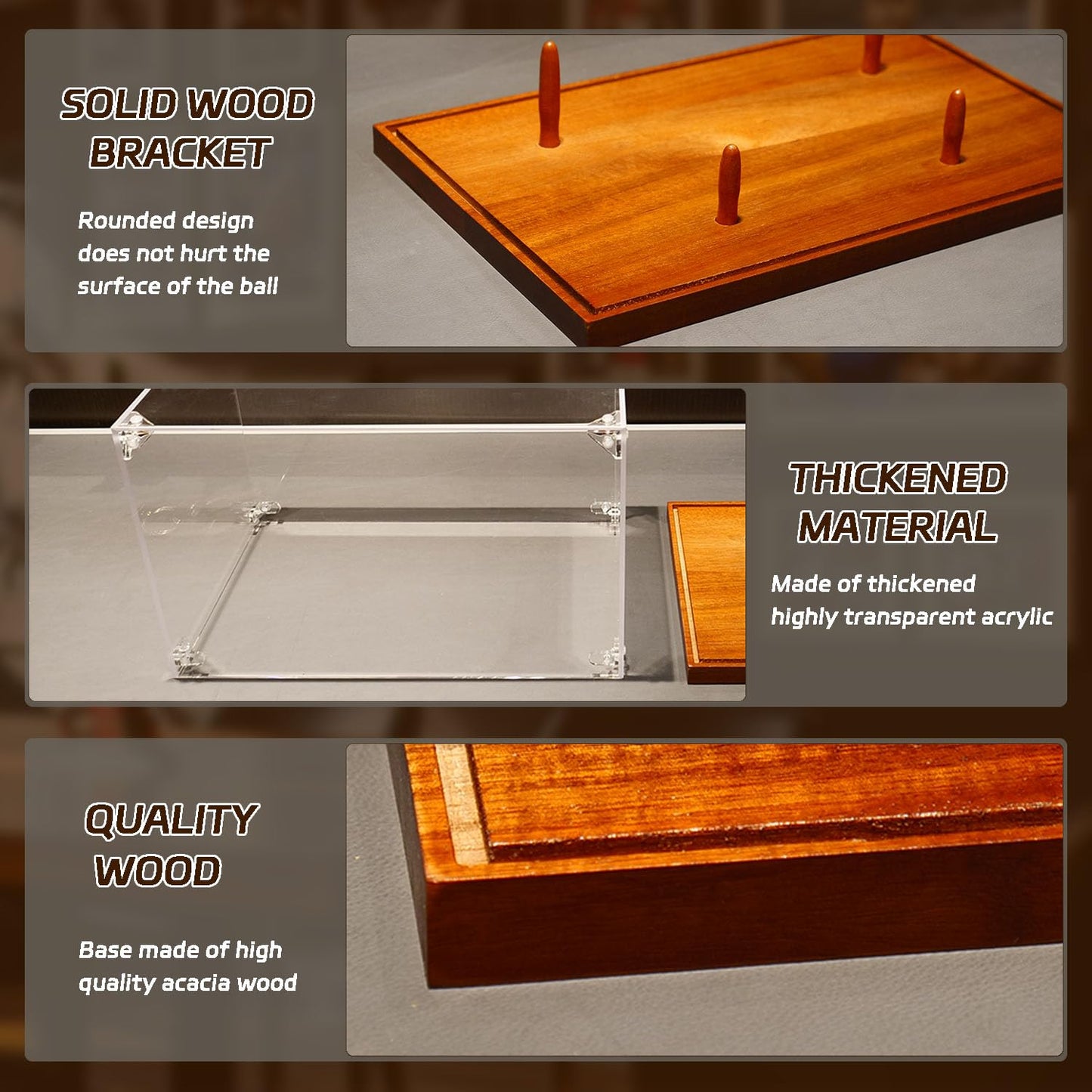 Football Display Case, Clear Acrylic Box with Wood Stand, Full Size Football Cases for Memorabilia & Signed , UV Protection, Dust Proof, Walnut
