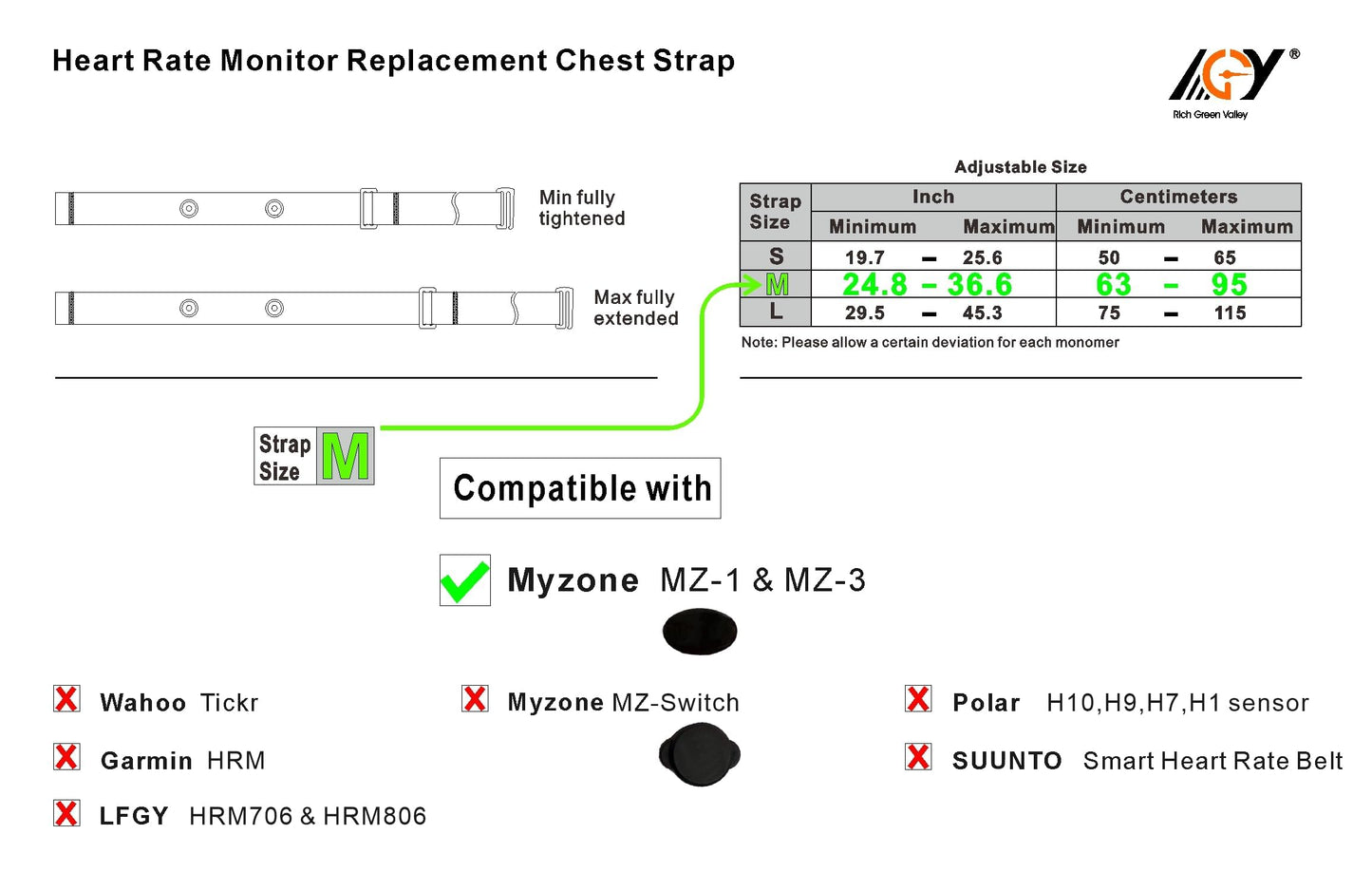 Rich Green Valley Heart Rate Monitor Chest Strap for myzone Replacement Strap Compatible with MYZONE MZ-3 MZ-1 Strap SweatProof & Waterproof Pro Chest Belt (Red, Medium)