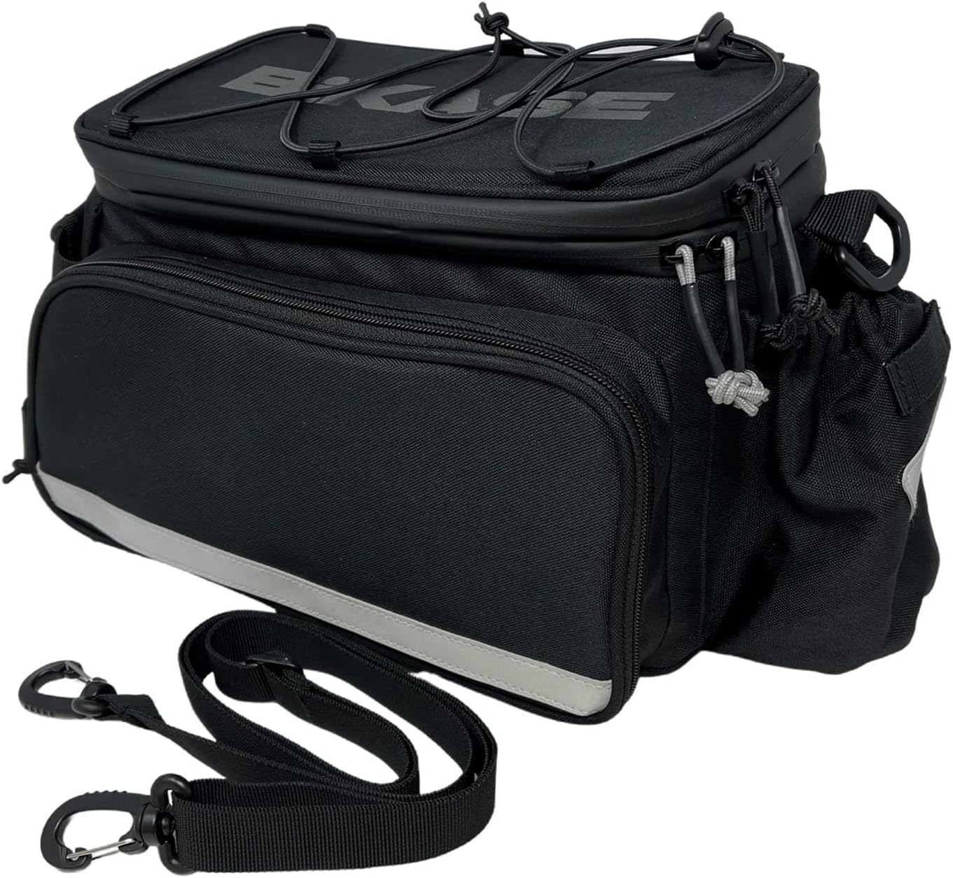 BiKase Big Momma Bike Trunk Bag - Universal Fit Medium Rear Rack Bag with Side Pockets, Top Bungee, Mesh Pocket, Key Holder & Reflective Accents - Spacious Bicycle Rack Bag for Ebikes & Bicycles