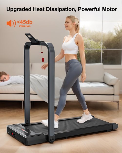 Walking Pad with Handle Bar, Foldable Treadmill Mini Under Desk Treadmill Walking Folding Treadmills for Home Small Running Pad 3 Horsepower 300 lb Capacity with Remote Control