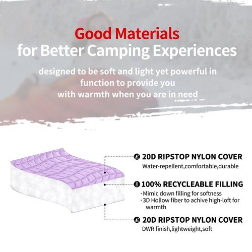 zzlamb Camping Blanket, Lightweight Puffy Travel Outdoor Blanket Down Alternative, Portable&Windproof Warm Quilt for Cold Days Plane Car Picnic Hammock Beach Backpacking, Purple 52x75in