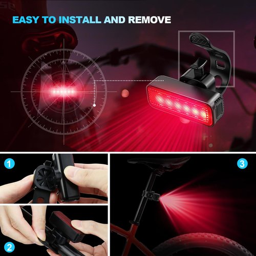 USB Rechargeable Bike Lights,IP65 Waterproof Bicycle Headlight & Tail Light Set for Mountain Cycling,Ultra Bright LED Bike Lights for Night Riding Front and Rear Light
