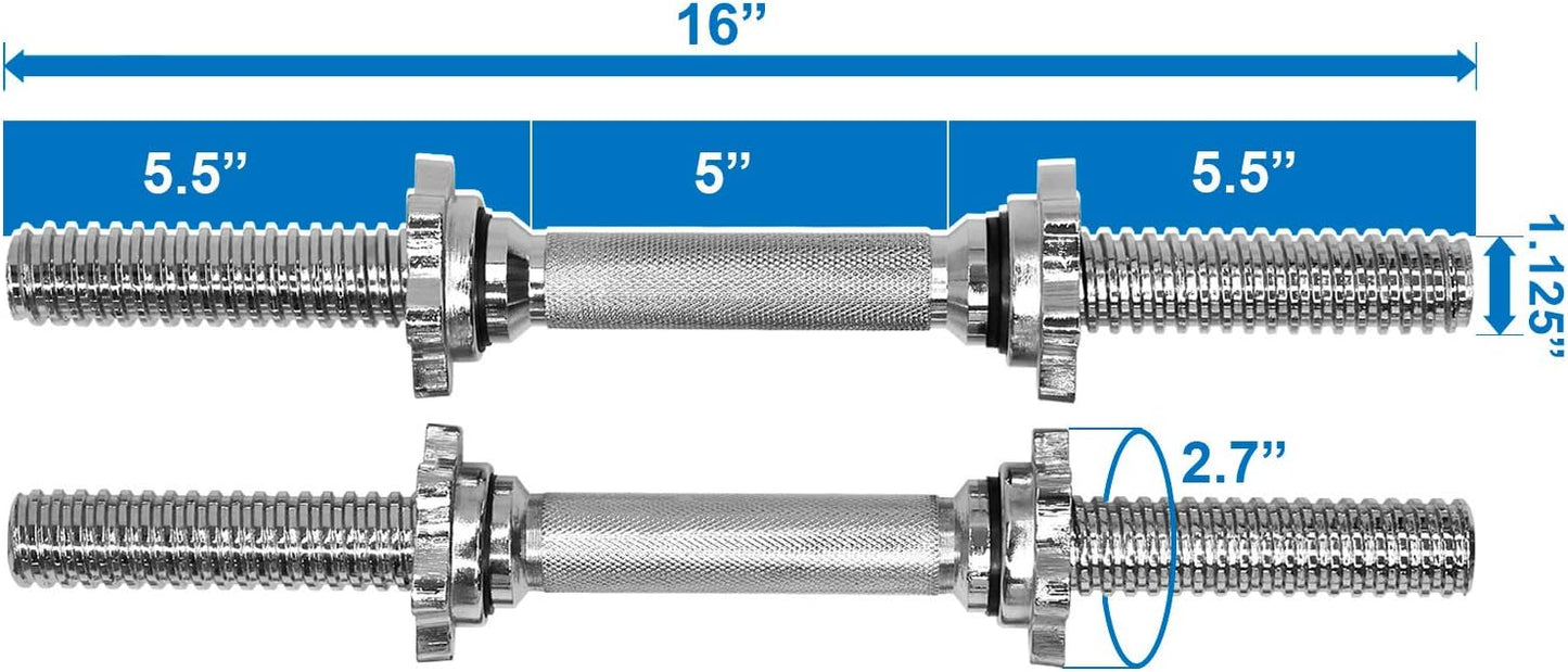 Yes4All Pair of Threaded Dumbbell Handles 14/16/18/24 inch, Chrome/Rubber Grip, Fit 1” Plates, Weight Bar Connector