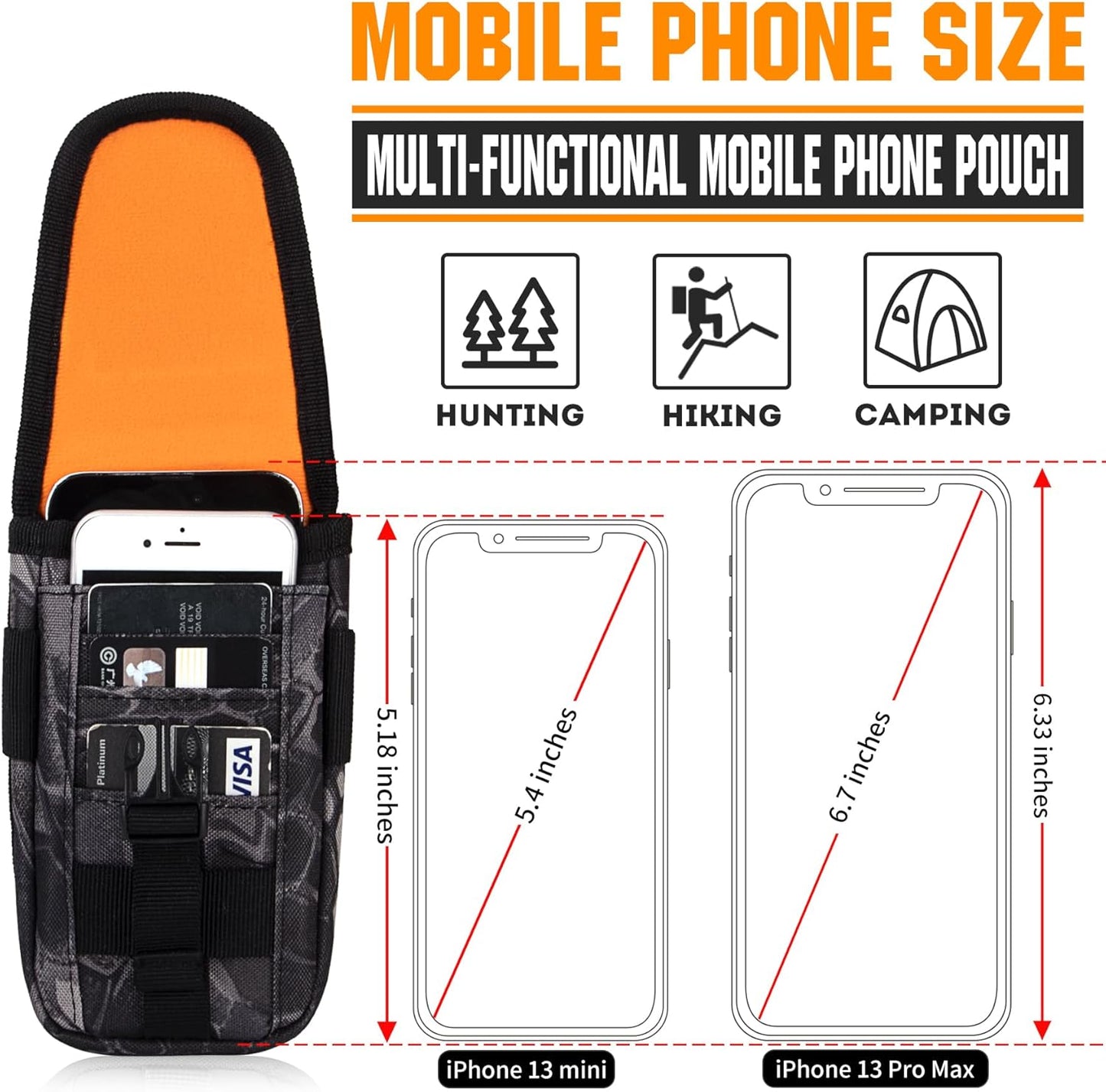 IronSeals Tactical Phone Holster Pouch, Tactical Smartphone Pouches Cellphone Case Molle Gadget Bag Molle Attachment Belt Holder Waist Bag for 4.7"-6.9" with US Flag Patch for iPhone 16 Pro/15 Pro