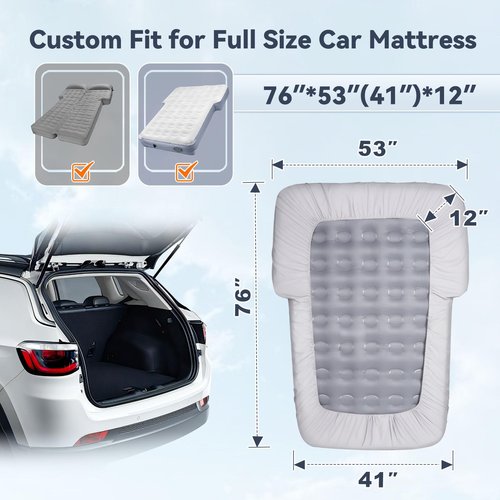 GOTIDY Full Sheets for Car Bed Air Mattress, Car Air Mattress Sheets for Car SUV Mattress Dirt Resistant, Ultra Soft TPU Waterproof (Grey)