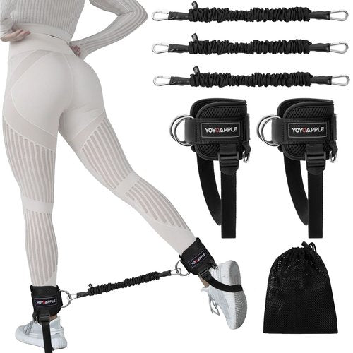 Resistance Bands Set with Ankle Straps,Ankle Bands for Working Out,Butt Exercise Equipment for Women Legs and Glutes,Perfect for Home Workouts,Cable Machine Accessories Black