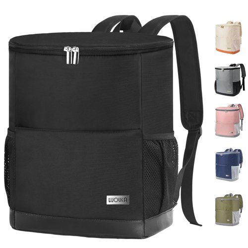 Wolka Insulated Cooler Backpack Small- Leak Proof Backpack Cooler 30 Cans, Waterproof Lightweight Cooler Bag for 12h Hot/Cold Retention - Portable Soft Cooler for Travel, Camping, Beach -Black