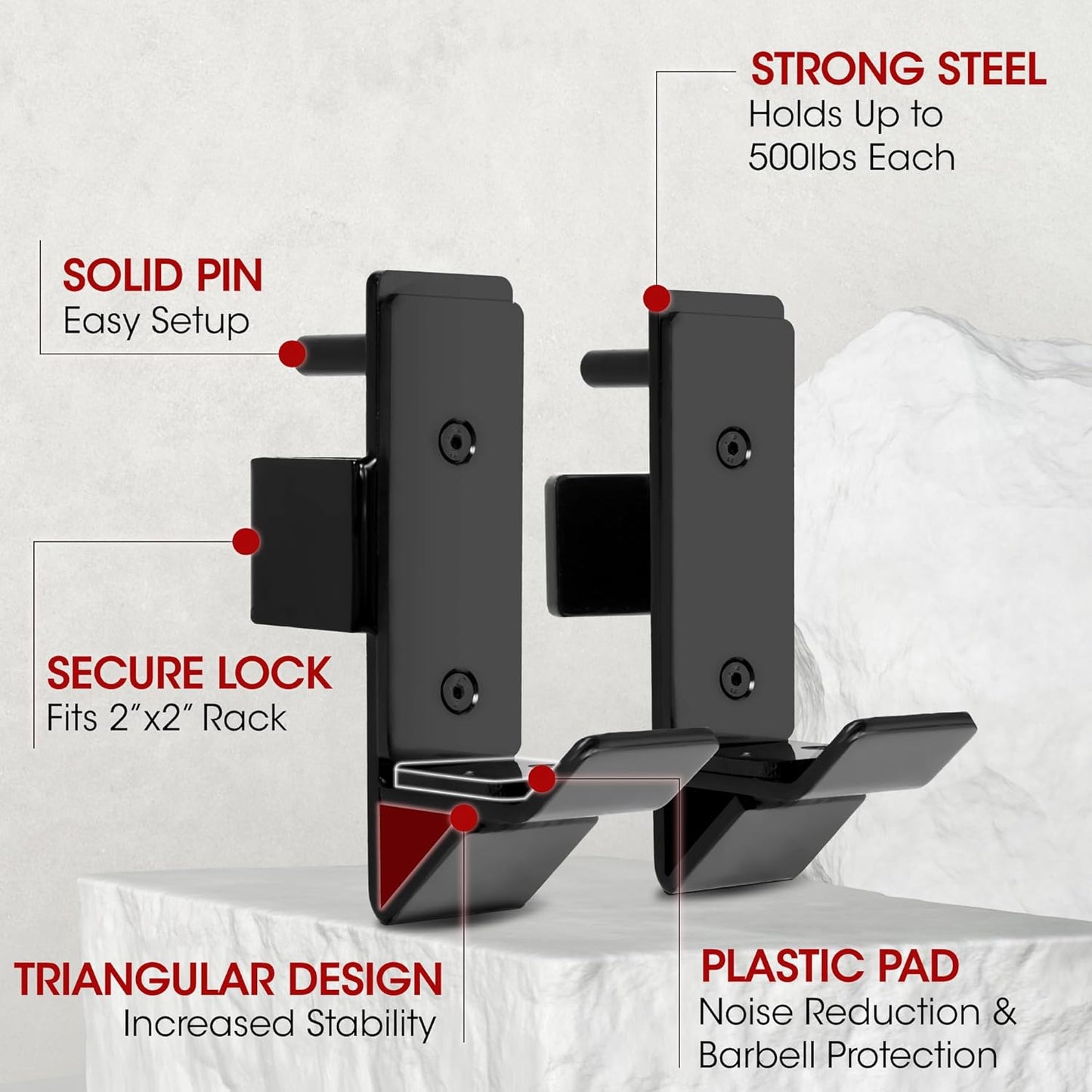 Yes4All Power Rack J-Hooks & Attachments – Heavy Duty Barbell Holders Compatible with 2x2 & 3x3 Power Racks for Home Gym