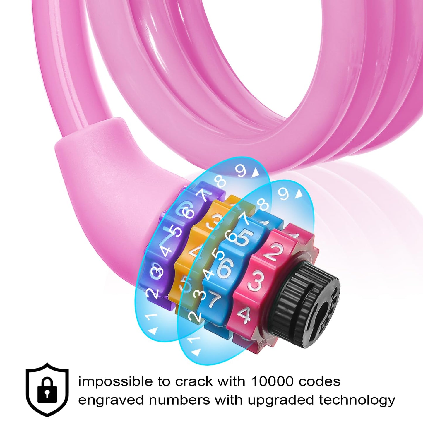 Ainiv Bike Lock, 25 inch Bike Lock Cable, Portable Anti Theft 4 Digits Codes Cable Locks, Resettable Combinations Coiling Bicycle Lock for Bike, Motorbike, Scooter, Skateboard, Gate, Fence (Pink)