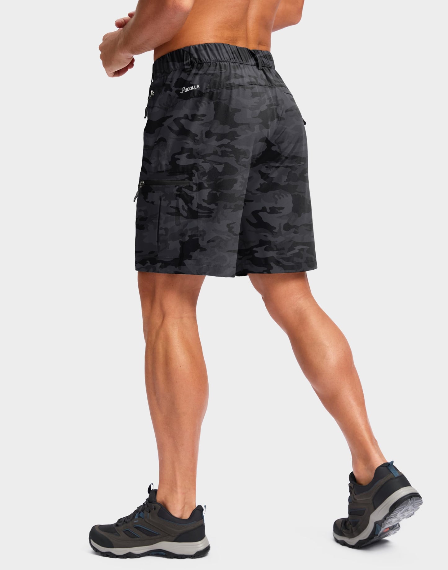 Pudolla Men's Hiking Cargo Shorts Lightweight 7" Travel Casual Shorts for Men Golf Work Outdoor with 5 Zipper Pockets(Black Camo XX-Large)