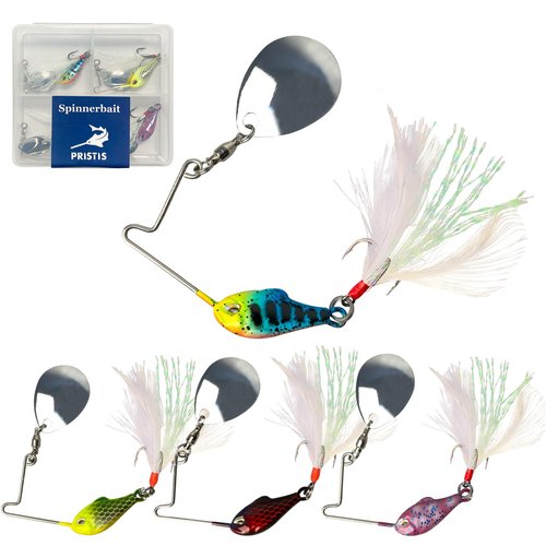 Pristis 4 pcs Spinnerbait Fishing Lures, Spoon Rig Lures, Blade Spinner Baits with Treble Hook, Slow Sinking Swimbait Metal Jig Kit for Freshwater Saltwater Smallmouth & Spotted Bass Trout Crappie