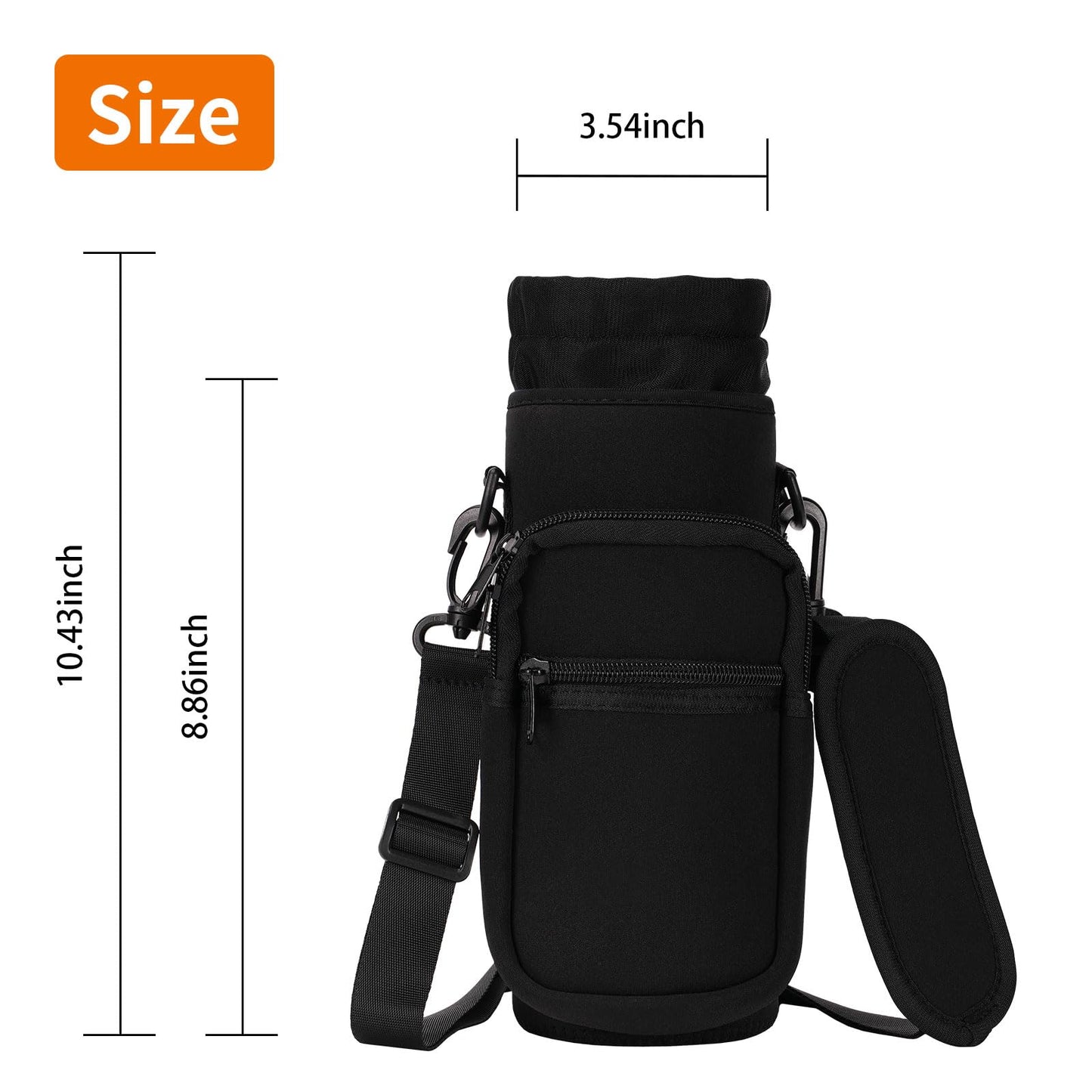 AceTreker 32 oz 40 oz Water Bottle Sleeve, Insulated Water Bottle Holder with Strap & Paracord Handle, Carrier Sling Bag with Phone Pocket for Walking Hiking-Black