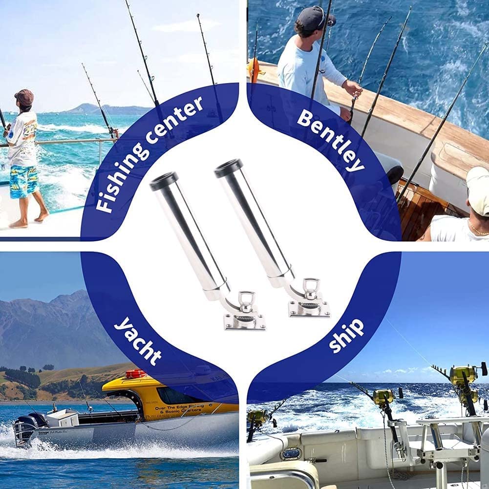 360° Adjustable Fishing Rod Holder Boat Stainless Steel Rod Holder Deck Mount Rectangular Base for Marine Yacht Boat Camper RV (Set of 2)
