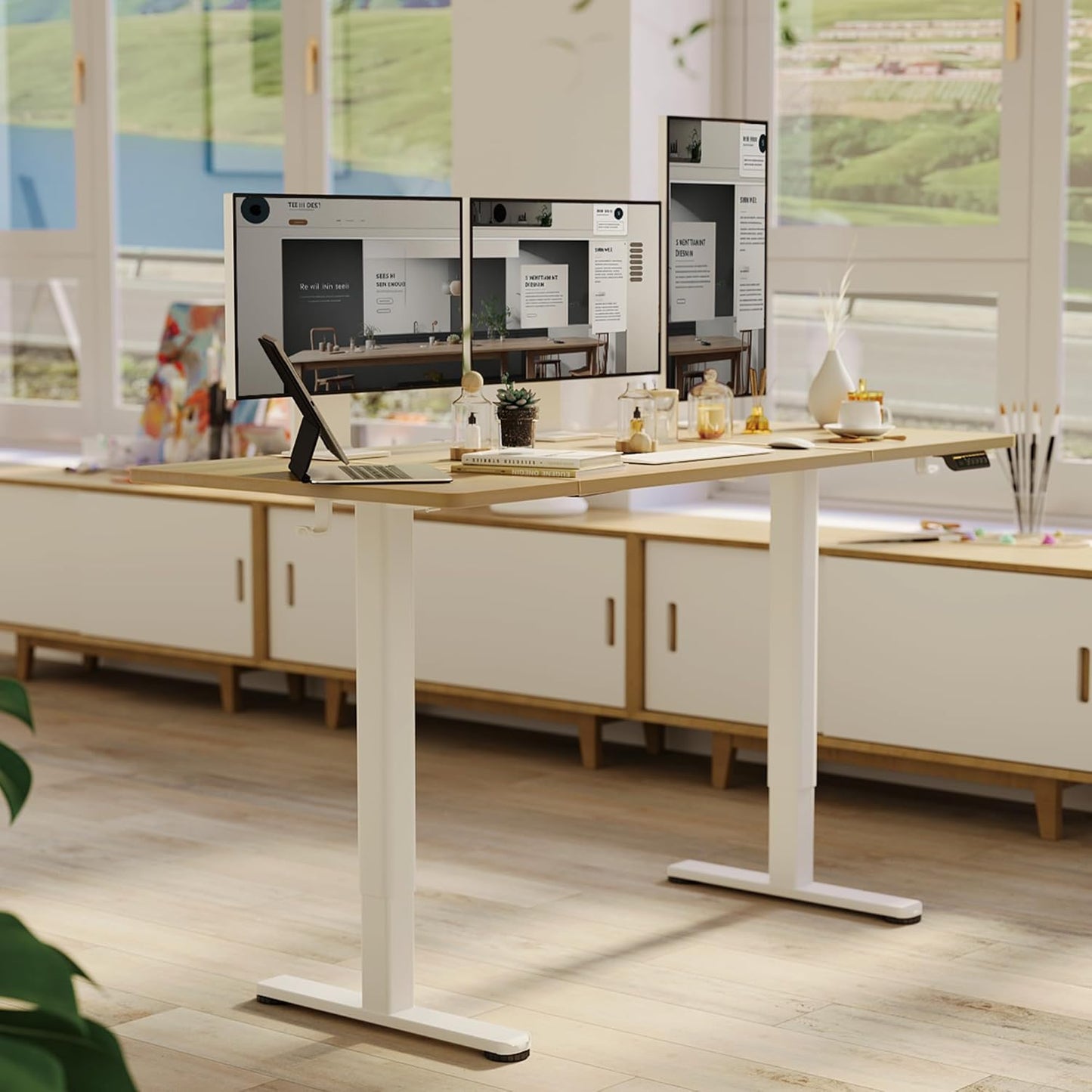 Claiks Standing Desk Frame, Electric Stand Up Desk Legs Frame Workstation Up to 63",T-Shaped Adjustable Standing Computer Desk for Home and Office, (Black Frame only)