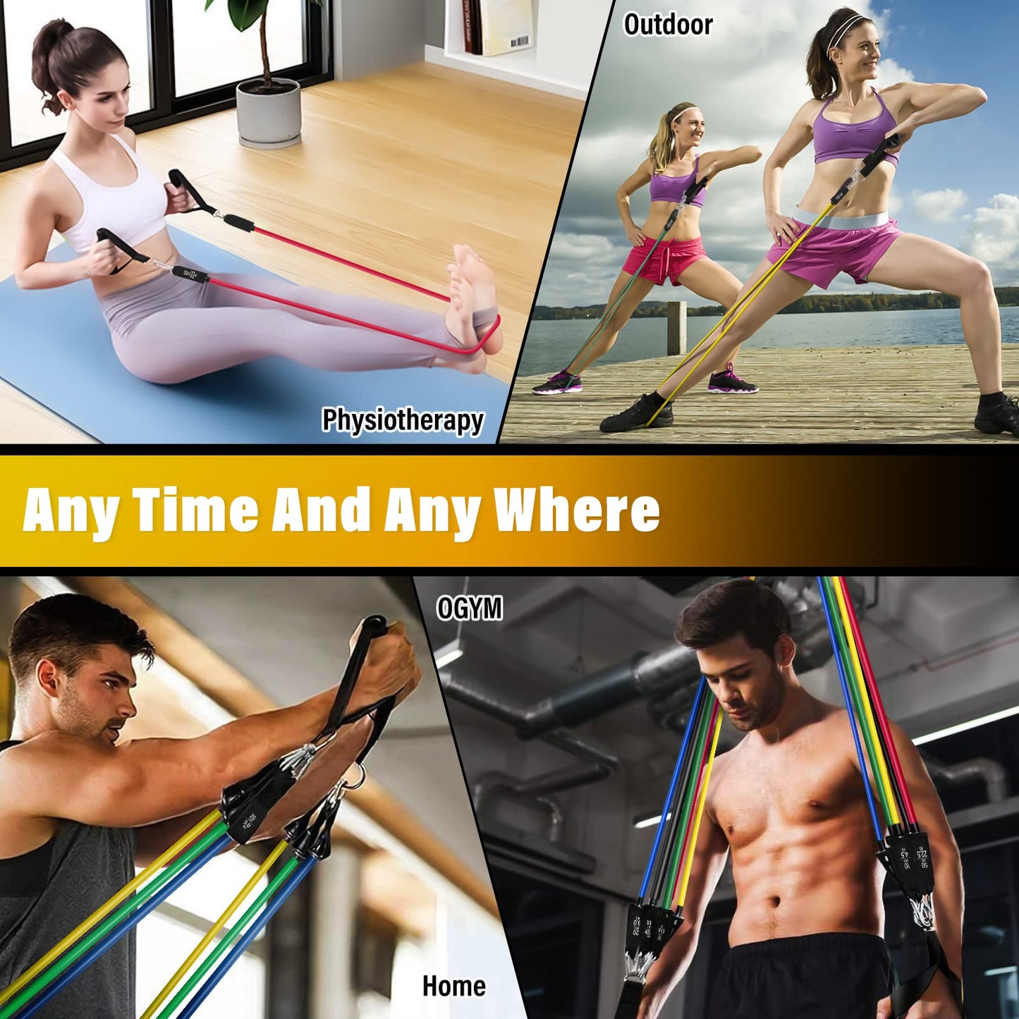 Homdat Exercise Bands, Resistance Bands for Working Out with Handles for Men Women, Exercising Bands for Fitness with Door Anchor, Handles, Legs Ankle Straps for Muscle Training, Shape Body (150lbs)