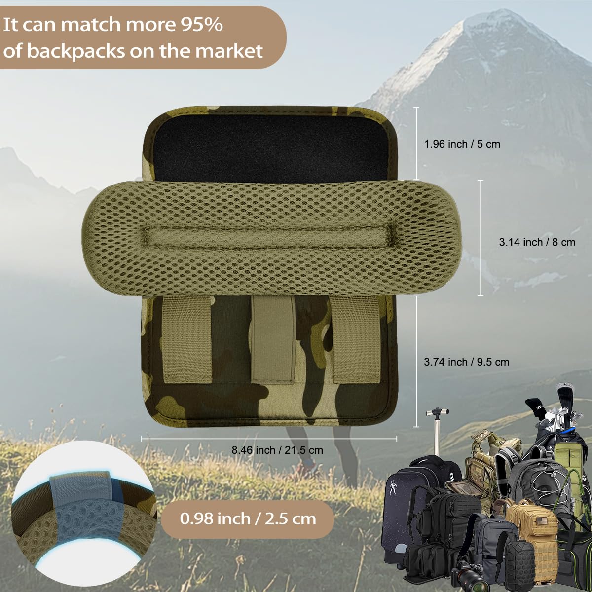 2Pcs Thick Cushioned Shoulder Pads, Featuring Anti-Slip Design and Breathable Mesh,Extra Wide Padding for Shoulder Straps and Luggage Belts,Soft and Comfortable for Enhanced Support,Camouflage Green