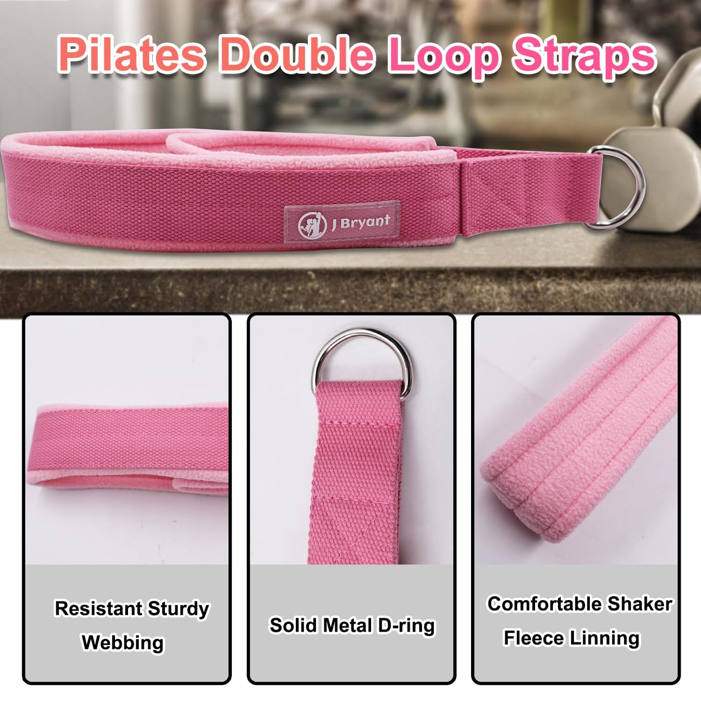 J Bryant Pilates Double Loop Straps for Reformer Fitness D-Ring Straps,Yoga Exercise Accessories for Home Gym Workout,1 Pair