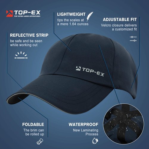TOP-EX XXL XXXL Oversized Men Black Running Waterproof Hydro Cooling Hat Baseball Cap for Large Heads