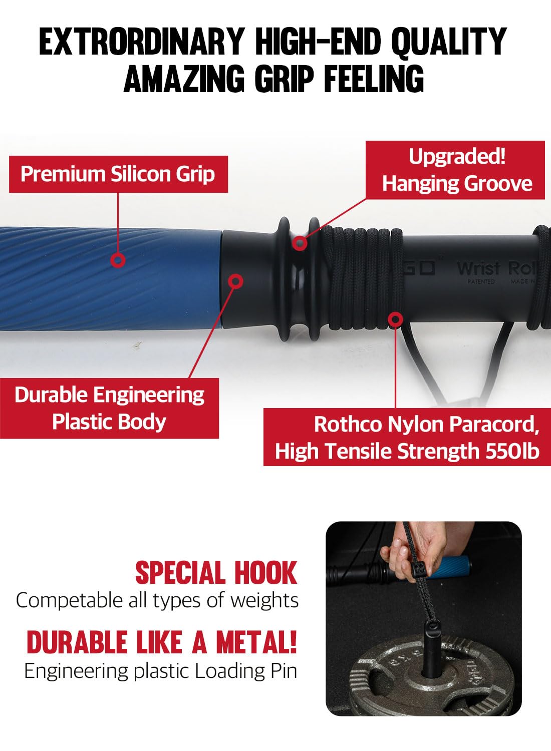 GD Hanging Wrist Roller Forearm Blaster- Forearm Strengthener Exercise Equipment Wrist Trainer for Muscle building and Injury prevention Hand Grip Strength (Hanging Rope Color : Black)