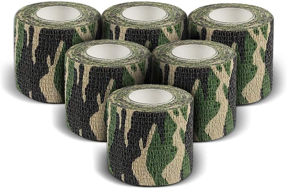 AIRSSON 6 Rolls Camo Tape Camouflage Form Wrap 1.96'' x 177'' Self-Adhesive Camo Stretch Bandage for Flashlights Bicycle Camera