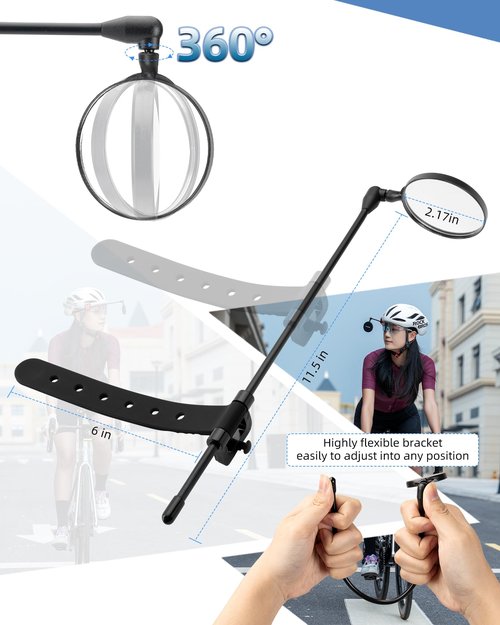 ROCKBROS Bike Helmet Mirror 5.5cm HD Mirror, Flexible Frame, Detachable Design, MTB Helmet Mirror for Bicycle Cycling Helmet, Bike Accessoires