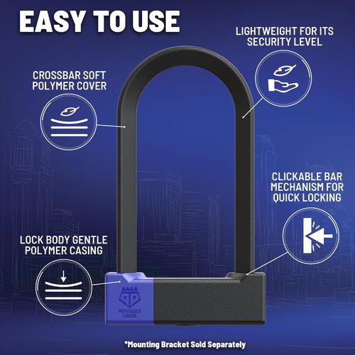PENTAGON Bike U Lock - Patented Heavy Duty Anti Theft Bicycle ULock - Ultra Lightweight Sold Secure Gold Bike Security D Lock with Keys for Bikes Electric Bikes and Scooters (3.35/7.1 in)