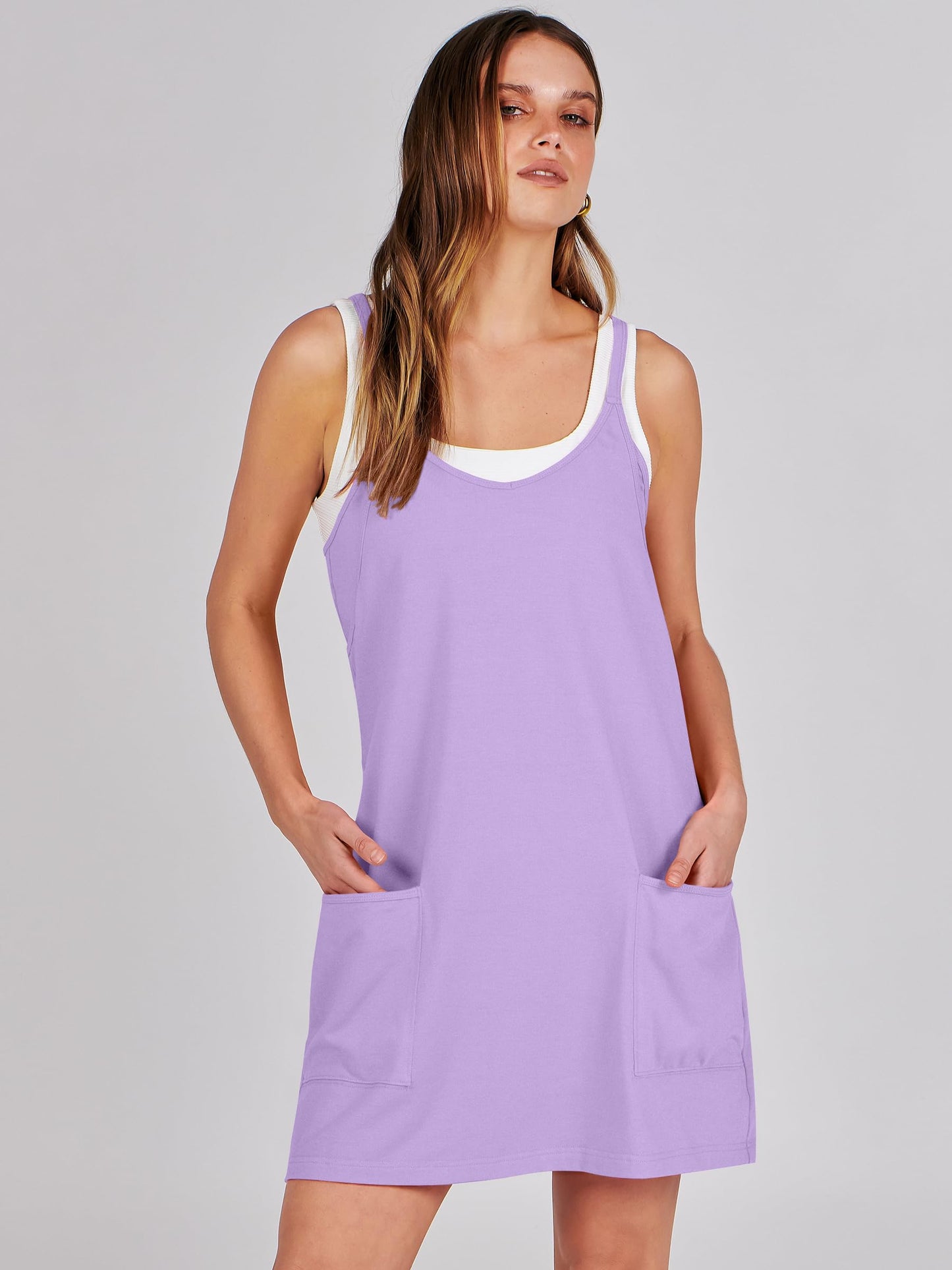 ANRABESS Women Athletic Dress Summer Tennis Workout Active Sports Mini Romper Dress Built in Shorts Travel Vacation Clothes Purple Medium