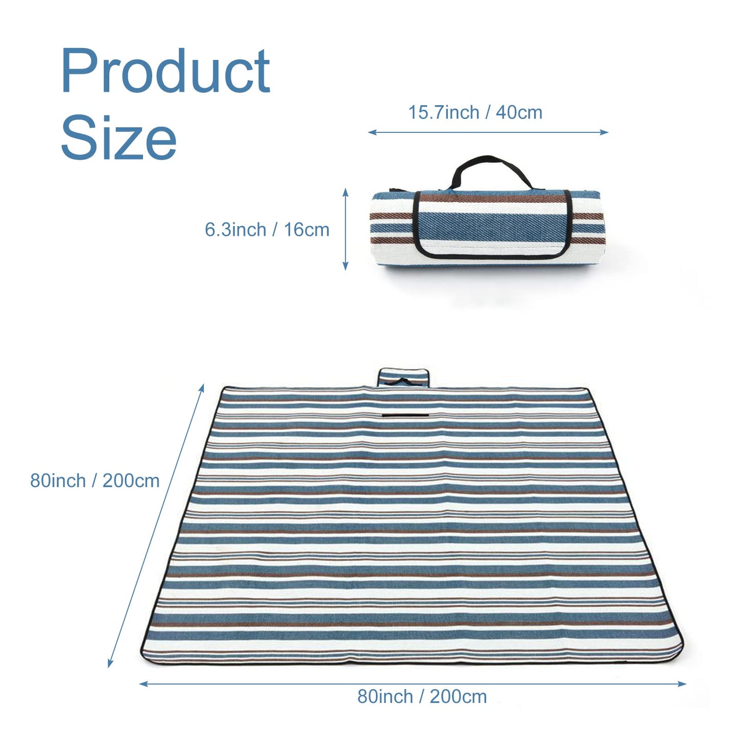 NKTDWO Extra Large Picnic Blankets, 80''X80'' Handy Sandproof Beach Mat, Portable Waterproof Outdoor Blankets for Spring Summer Park Travel, Hiking, Stadium Blanket Fit 4-8 Adults (Blue)