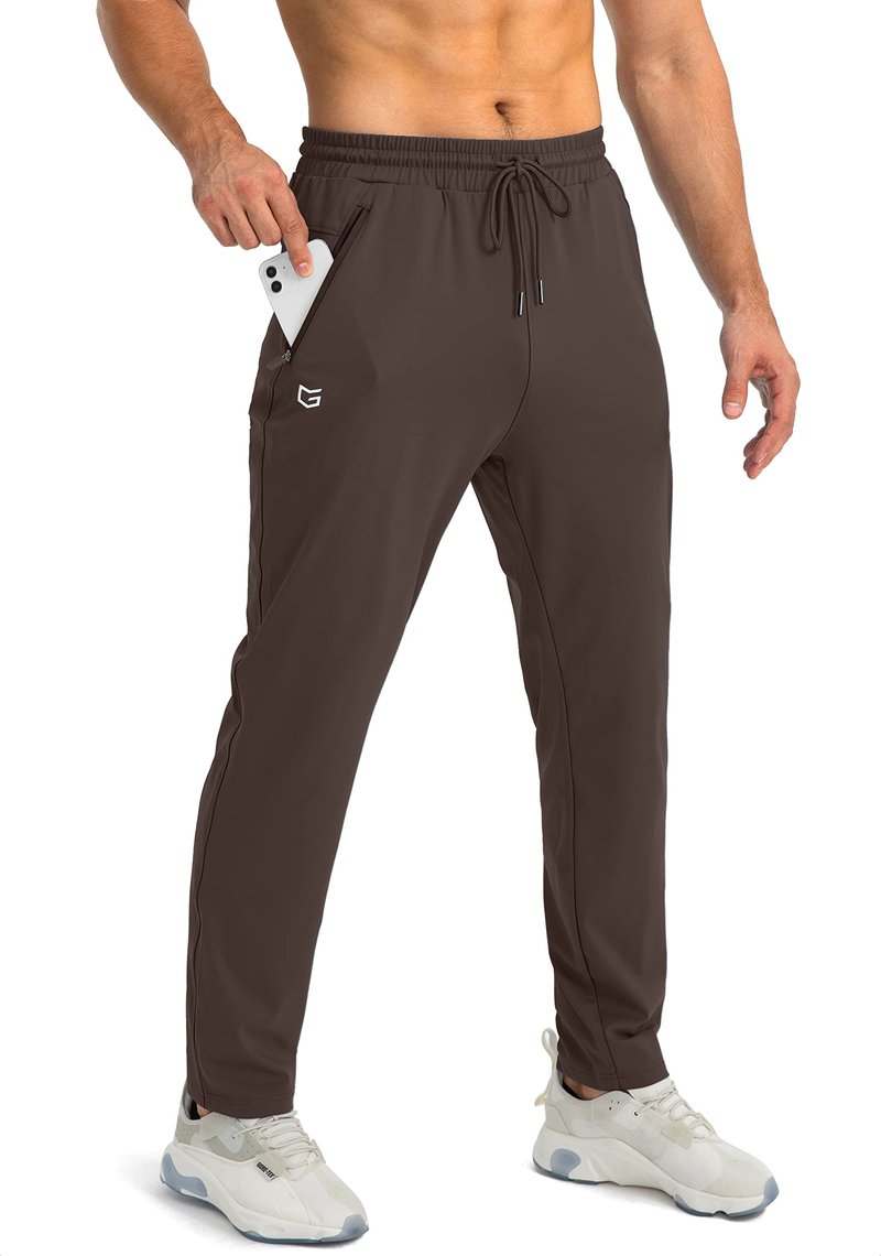 G Gradual Men's Sweatpants with Zipper Pockets Tapered Joggers for Men Athletic Pants for Workout, Jogging, Running (Brown, 3X-Large)