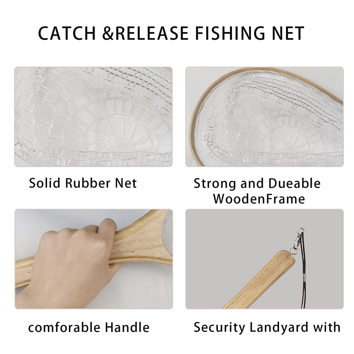 Aventik Fly Fishing Net Trout Landing Wooden Nets Rubber Ghost Net Catch & Release(HWRN05)