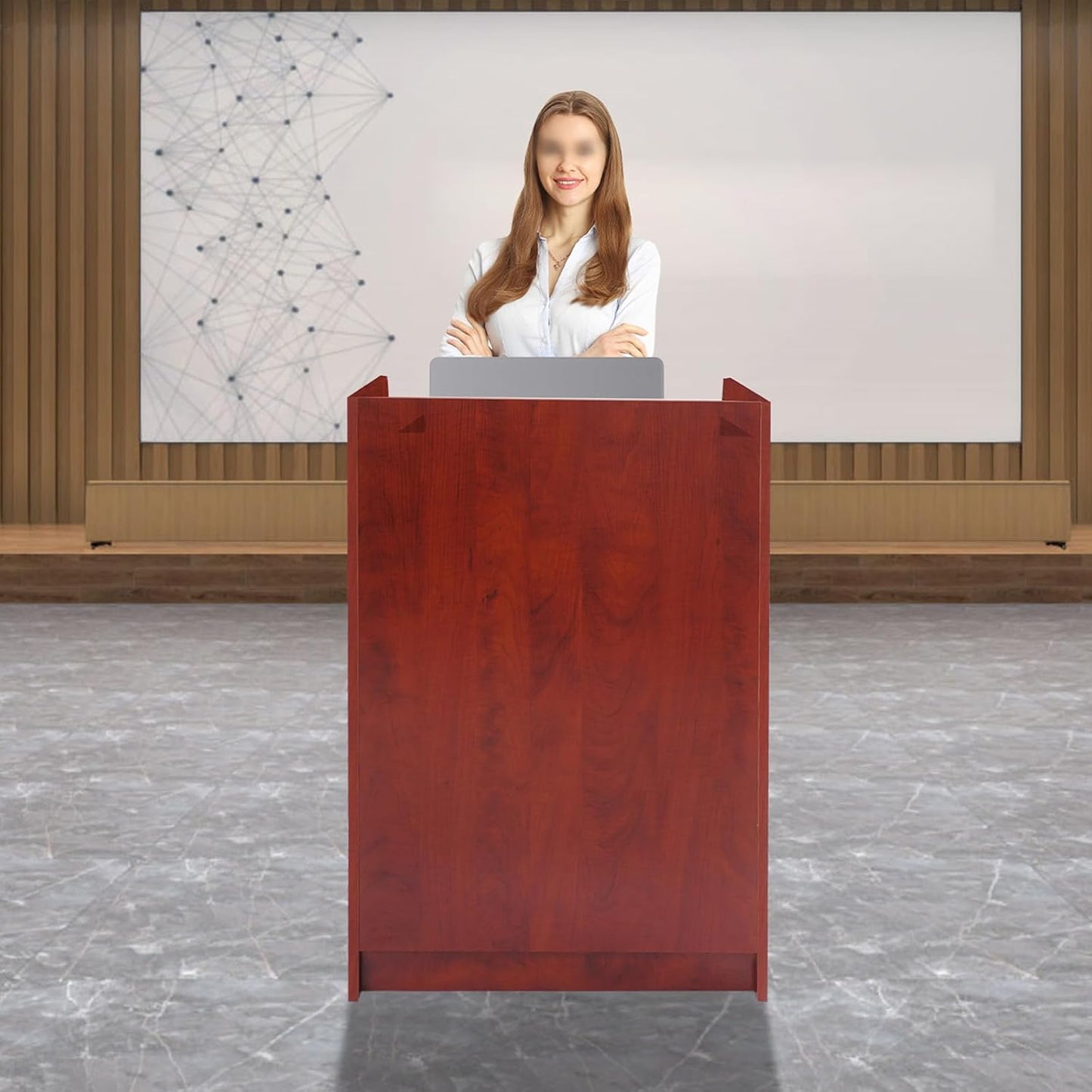 Podium Stand with Drawer and Shelf, Checkout Counter Cash Register Restaurant Hostess Wood Lectern, Church Pulpit with Storage, 24" W X 38" H X 18" D (Brown)