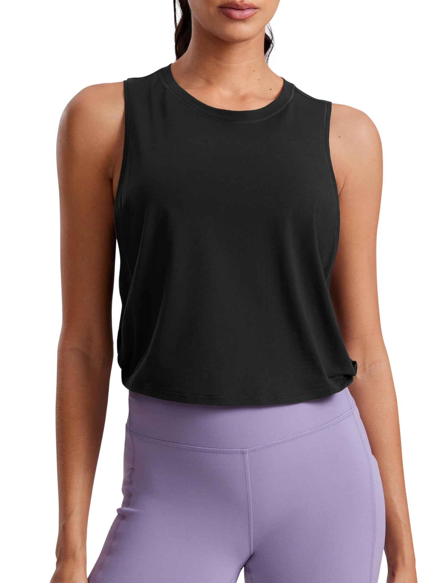 CRZ YOGA Pima Cotton Large Armhole Tank Tops for Women - Workout Sport Athletic Yoga Running Gym Loose Crop Sleeveless Shirts Black X-Large