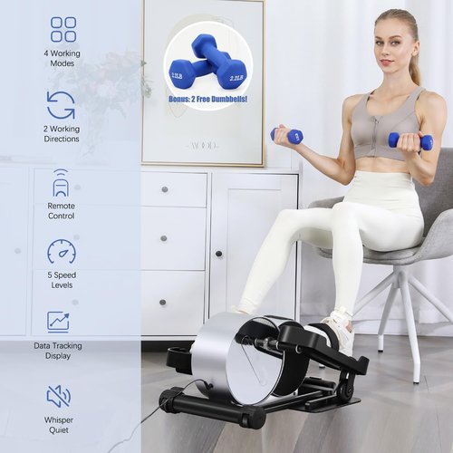 Under Desk Elliptical Portable and Quiet Leg Exerciser While Sitting for Seniors with Remote and App Control, LCD Display, Electric Seated Pedal Ellipse Machine for Home (Black)