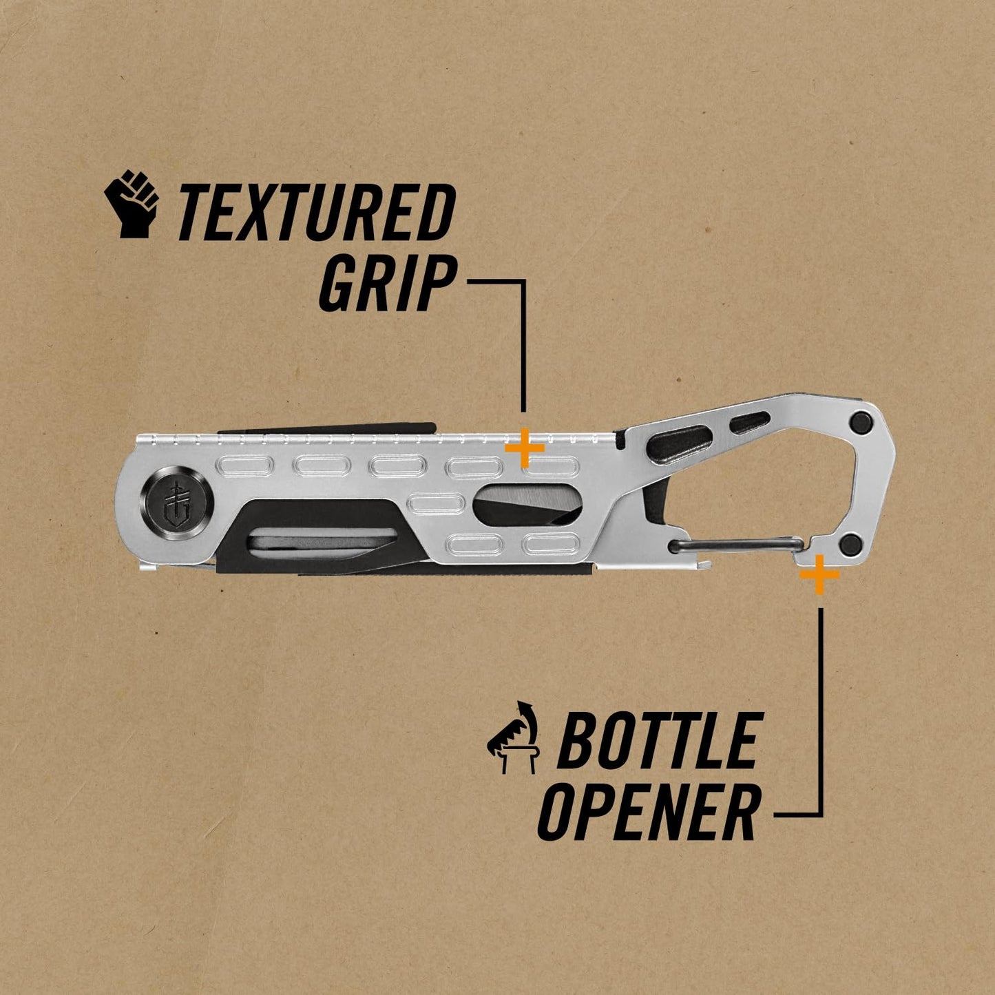Gerber Gear Stake Out 11-in-1 Multi-tool - 2.2" Plain Edge Blade, Tent Stake Puller, Carabiner Carry - EDC Gear and Equipment - Bronze