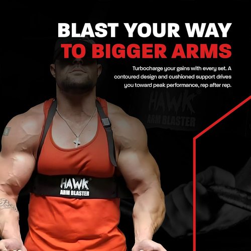 HWK Arm Blaster for Biceps & Triceps, Heavy Duty Aluminum Bicep Blaster with Thick Neoprene Padding for Neck Support, Adjustable Straps for Weightlifting & Bodybuilding, Portable Arm Workout Equipment