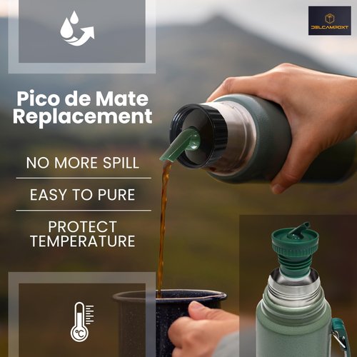 DelCampoXT Termo/Thermal Stopper Pico de Mate Stanley Replacement Cap - Fits Classic Vacuum Insulated Wide Mouth Bottles (1.1QT, 2QT) (Black)