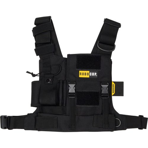 ROBOCUP Radio Chest Harness Vest - Adjustable Utility Organizer with Silent Buckle Closure - Full-Size Ham Radio Pouch, Secure Fit, Work Gear with D-Ring, Reflective Safety Stripes, Hook & Loop Patch
